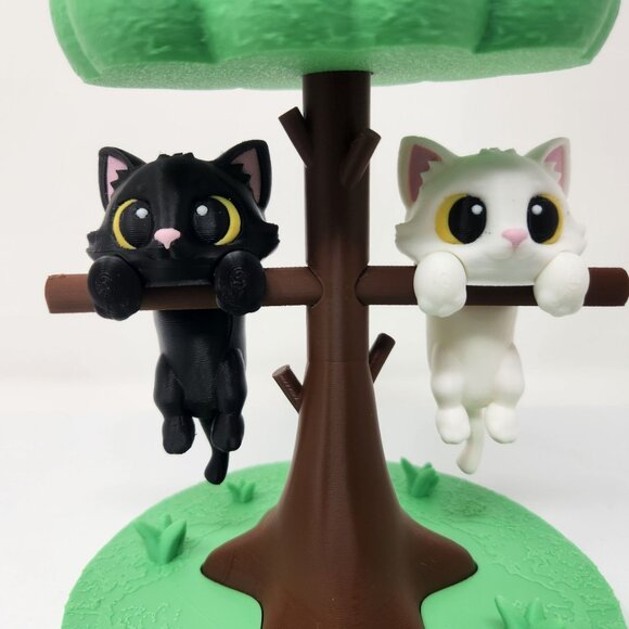 Cute Cat Tree Display With Black & White Cats Hanging On Branches 8.75" (p) - Picture 2 of 8